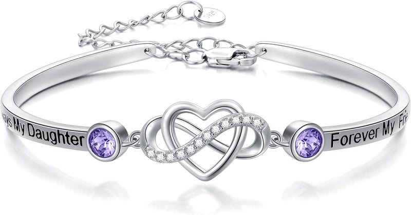 AOBOCO 925 Sterling Silver Adjustable Infinity Heart Bangle Bracelet for Sister Best Friend Daughter Mom Grandma Granddaughter Daughter in Law Godmother Goddaughter Stepmom Stepdaughter - Image 1